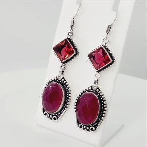 Ruby Garnet Handmade Drop Dangle Earrings Jewelry 2.6"